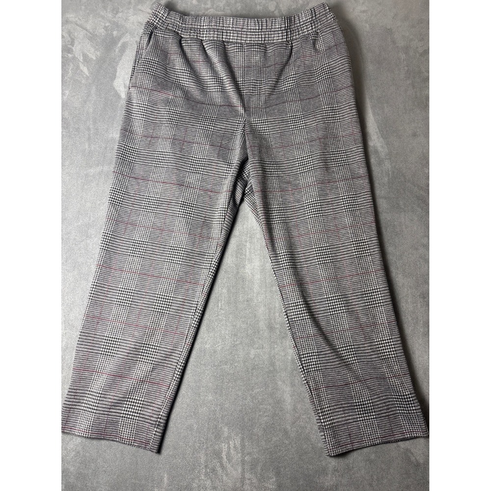 Gray Plaid Elastic Waist Straight Leg Pants